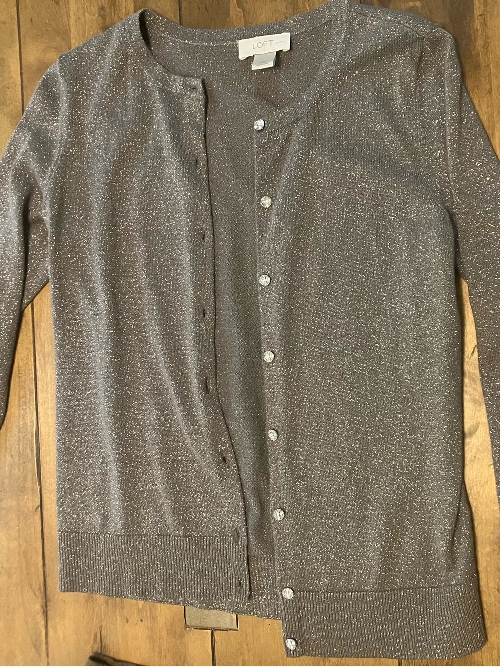 LOFT Metallic Silver Sparkle Cardigan Sweater - XSP